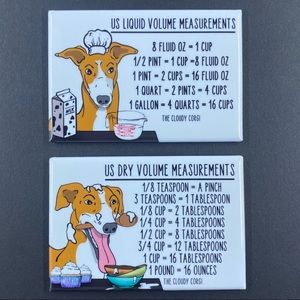 Red and White Greyhound Dog Measuring Chart Magnet Set Cooking Baking Guide